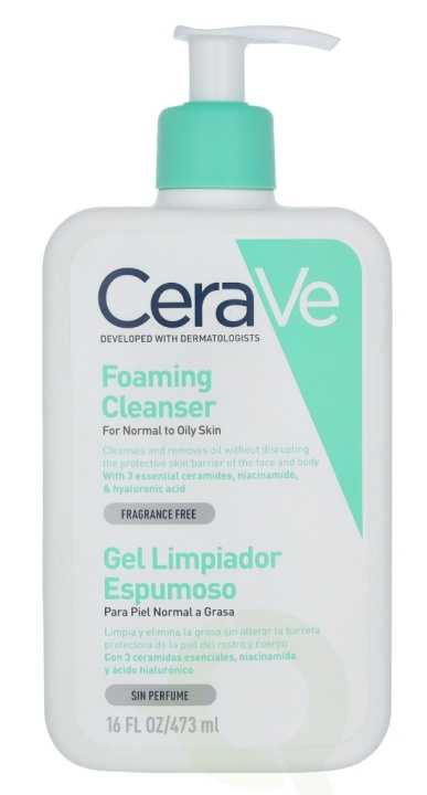 Cerave Foaming Cleanser w/Pump 473 ml For Normal To Oily Skin, Fragrance Free i gruppen SKØNHED & HELSE / Hudpleje / Ansigt / Rengøring hos TP E-commerce Nordic AB (C49620)