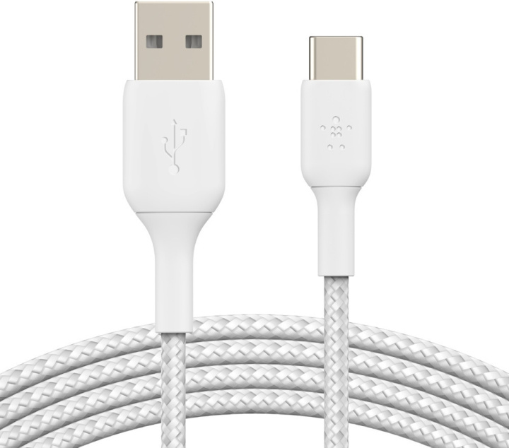 Belkin BOOST CHARGE™ USB-A - USB-C-kabel flätad, 0,15 m, vit i gruppen COMPUTERTILBEHØR / Kabler og adaptere / USB / USB-C hos TP E-commerce Nordic AB (C57675)