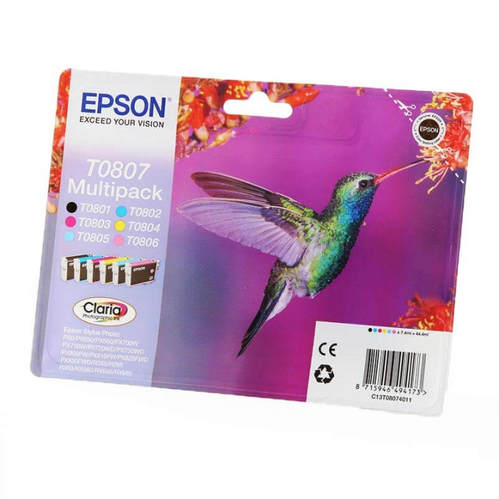 Epson Blæk Multipak C13T08074011 T0807 Hummingbird BK/C/M/Y/LC/LM i gruppen COMPUTERTILBEHØR / Printere og tilbehør / Blæk og toner / Blækpatroner / Epson hos TP E-commerce Nordic AB (C58651)