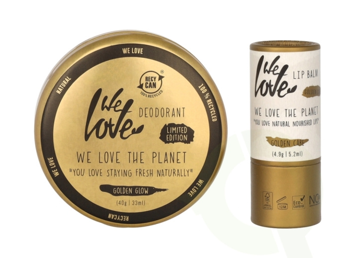 We Love The Planet Set 44.9 g Golden Glow Deodorant Tin 40gr/Velvet Care Vegan Lip Balm 4,9gr i gruppen SKØNHED & HELSE / Gaveæske / Gaveæske til hende hos TP E-commerce Nordic AB (C58715)