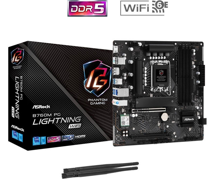 ASRock B760M PG Lightning WIFI mATX DDR5 S1700 i gruppen COMPUTERTILBEHØR / Computerkomponenter / Bundkort hos TP E-commerce Nordic AB (C62571)