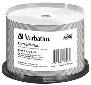 Verbatim DVD-R 16x, 4.7GB/120min, 50-pack spindel, Non ID, Inkjet i gruppen HJEMMEELEKTRONIK / Lagringsmedier / CD / DVD / BD-diske / DVD-R hos TP E-commerce Nordic AB (C65235)