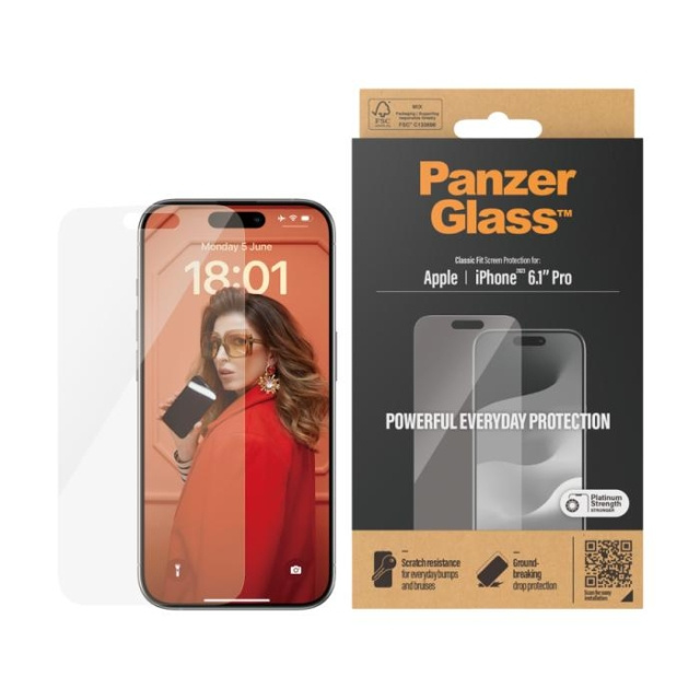 PanzerGlass Screen Protector Apple iPhone 15 Pro | Classic Fit i gruppen SMARTPHONES & TABLETS / Mobil Beskyttelse / Apple / iPhone 15 hos TP E-commerce Nordic AB (C65906)