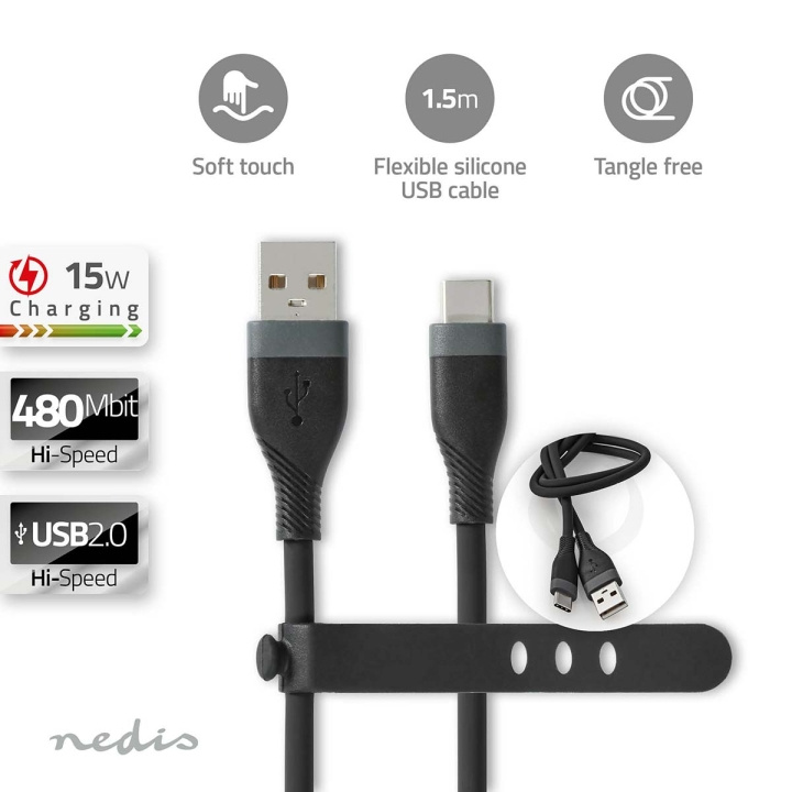 Nedis USB-kabel | USB 2.0 | USB-A Han | USB-C™ Han | 15 W | 480 Mbps | Nikkelplateret | 1.50 m | Runde | Silikone | Sort | Box i gruppen COMPUTERTILBEHØR / Kabler og adaptere / USB / USB-C hos TP E-commerce Nordic AB (C66094)