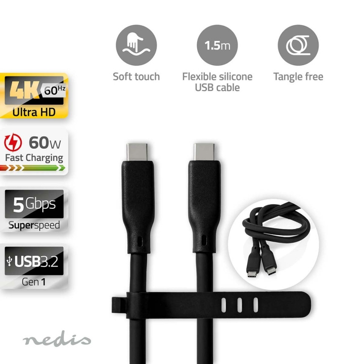 Nedis USB-kabel | USB 3.2 Gen 1 | USB-C™ Han | USB-C™ Han | 60 W | 8K@30Hz | 5 Gbps | Nikkelplateret | 1.50 m | Runde | Silikone | Sort | Box i gruppen COMPUTERTILBEHØR / Kabler og adaptere / USB / USB-C hos TP E-commerce Nordic AB (C66108)