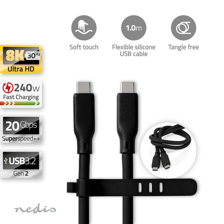 Nedis USB-kabel | USB 3.2 Gen 2 | USB-C™ Han | USB-C™ Han | 240 W | 8K@30Hz | 20 Gbps | Nikkelplateret | 1.00 m | Runde | Silikone | Sort | Box i gruppen COMPUTERTILBEHØR / Kabler og adaptere / USB / USB-C hos TP E-commerce Nordic AB (C66110)