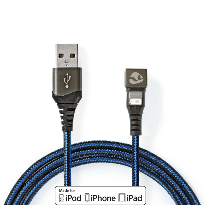 Nedis USB-kabel | USB 2.0 | Apple Lightning 8-pin | USB-A Han | 12 W | 480 Mbps | Nikkelplateret | 1.00 m | Runde | Flettet / Nylon | Blå / Sort | Cover Window Box i gruppen SMARTPHONES & TABLETS / Opladere og kabler / Kabler / Kabler Lightning hos TP E-commerce Nordic AB (C66176)