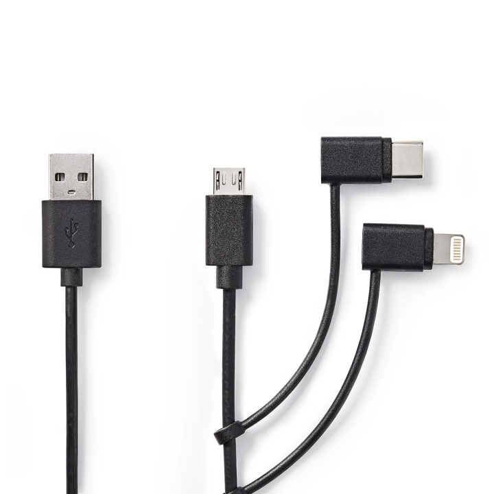 Nedis 3 i 1 kabel | USB 2.0 | USB-A Han | Apple Lightning 8-pin / USB Micro-B han / USB-C™ Han | 480 Mbps | 1.00 m | Nikkelplateret | Runde | PVC | Sort | Label i gruppen COMPUTERTILBEHØR / Kabler og adaptere / USB / USB-C hos TP E-commerce Nordic AB (C66666)