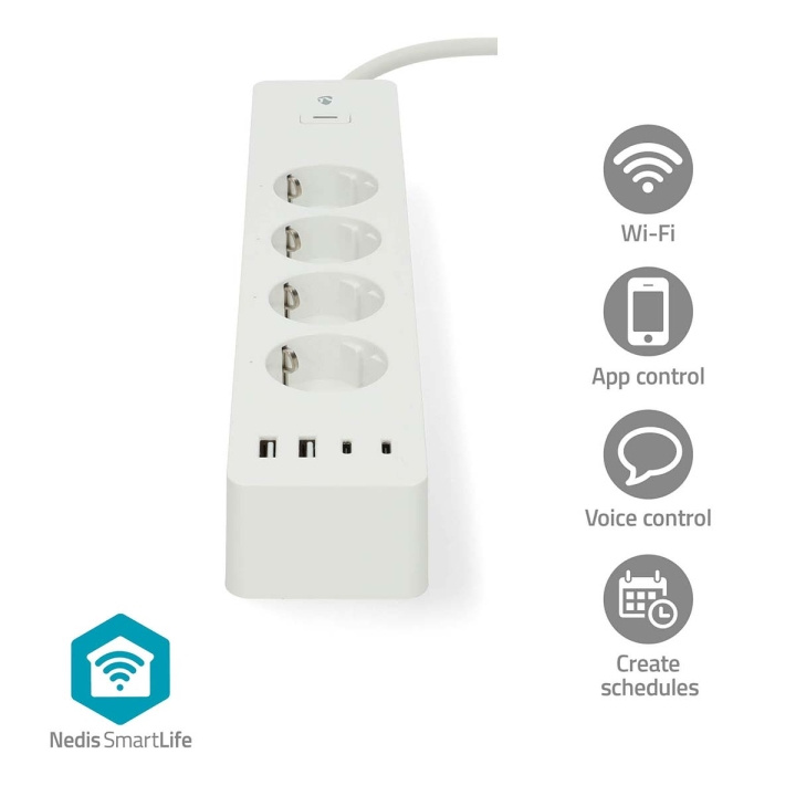 Nedis SmartLife Stikdåse | Wi-Fi | Hybrid (CEE 7/7) / USB A / USB-C™ | 16 A | 3680 W | 2.00 m | 0 - 55 °C | Android™ / IOS | Hvid i gruppen HJEM, HUS & HAVE / Elektricitet & Belysning / Stikdåse hos TP E-commerce Nordic AB (C66695)