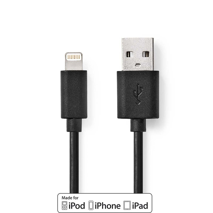 Nedis Lightning Kabel | USB 2.0 | Apple Lightning 8-pin | USB-A Han | 480 Mbps | Nikkelplateret | 1.00 m | Runde | PVC | Sort | Label i gruppen SMARTPHONES & TABLETS / Opladere og kabler / Kabler / Kabler Lightning hos TP E-commerce Nordic AB (C66715)