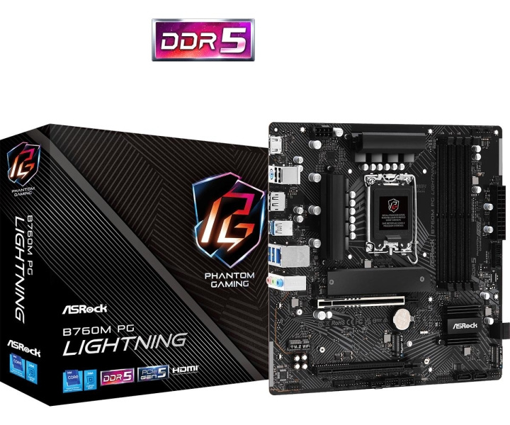 ASRock B760M PG LIGHTNING Micro-ATX LGA1700 Intel B760 i gruppen COMPUTERTILBEHØR / Computerkomponenter / Bundkort hos TP E-commerce Nordic AB (C67059)