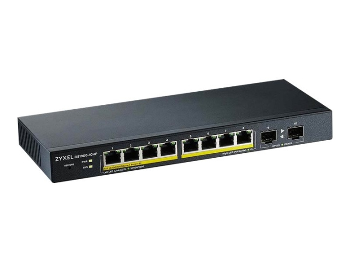 ZyXEL GS1900-10HP Switch 8-porte Gigabit PoE+ i gruppen COMPUTERTILBEHØR / Netværk / Switches / 10/100/1000Mbps hos TP E-commerce Nordic AB (C67117)