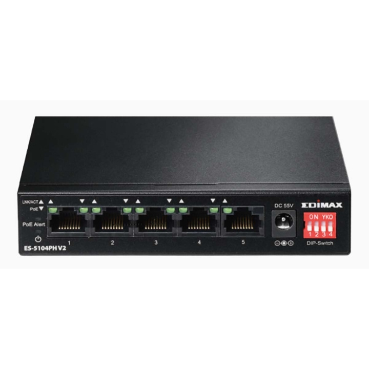 Edimax Lang rækkevidde 5-ports Fast Ethernet-switch med 4 PoE+-porte og DIP-switch i gruppen COMPUTERTILBEHØR / Netværk / Switches hos TP E-commerce Nordic AB (C67581)