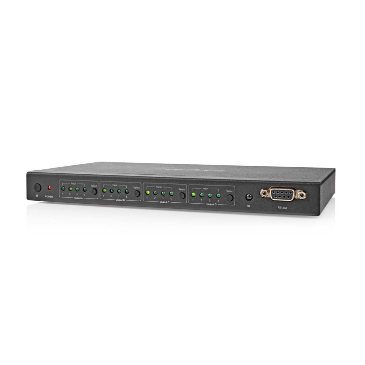 Nedis HDMI ™ Matrix Switch | 4 x 4-Port port(s) | DC strøm / 1x RS232 / 4x HDMI ™ -indgang | 4x HDMI™ Output | 4K@60Hz | 18 Gbps | Fjernstyret | Metal | Sort i gruppen HJEMMEELEKTRONIK / Kabler og adaptere / HDMI / Adaptere hos TP E-commerce Nordic AB (C67620)