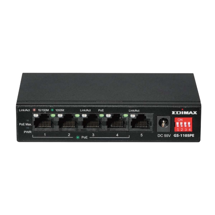 Edimax Long Range 5-Port Gigabit PoE+ Switch med 4 PoE+ porte og DIP-switch i gruppen COMPUTERTILBEHØR / Netværk / Switches / 10/100/1000Mbps hos TP E-commerce Nordic AB (C67657)