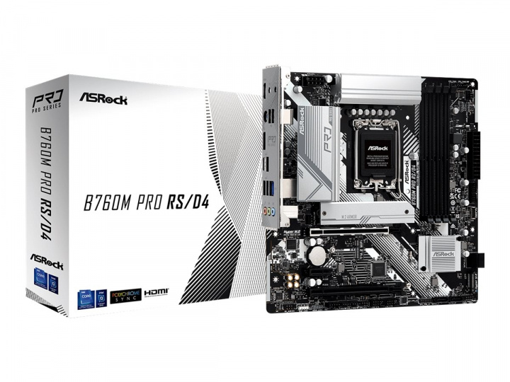 ASRock B760M PRO RS/D4 Micro-ATX LGA1700 Intel B760 i gruppen COMPUTERTILBEHØR / Computerkomponenter / Bundkort hos TP E-commerce Nordic AB (C67851)