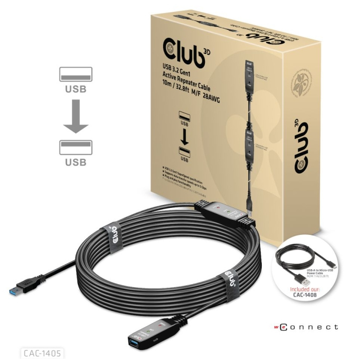 Club 3D USB 3.2 Gen1 Active Repeater Cable 10m M/F 28AWG i gruppen HJEM, HUS & HAVE / Elektricitet & Belysning / Forlængerledninger hos TP E-commerce Nordic AB (C67904)