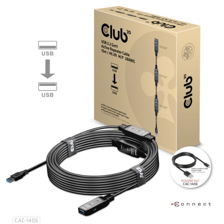 Club 3D USB 3.2 Gen1 Active Repeater Cable 15m M/F 28AWG i gruppen HJEM, HUS & HAVE / Elektricitet & Belysning / Forlængerledninger hos TP E-commerce Nordic AB (C67907)