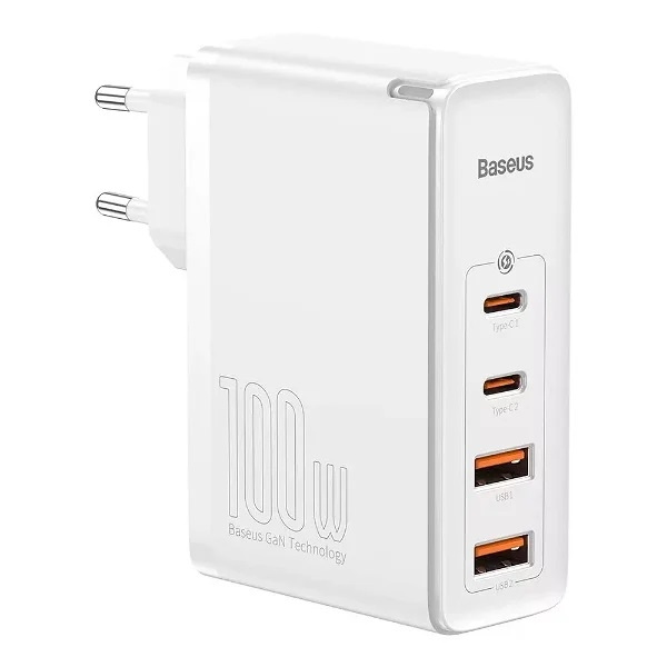 Baseus GaN2 Pro- Hurtigoplader 2xUSB + 2xUSB-C 100W (Hvid) i gruppen SMARTPHONES & TABLETS / Opladere og kabler / Vægoplader / Væg oplader Type C hos TP E-commerce Nordic AB (C67910)