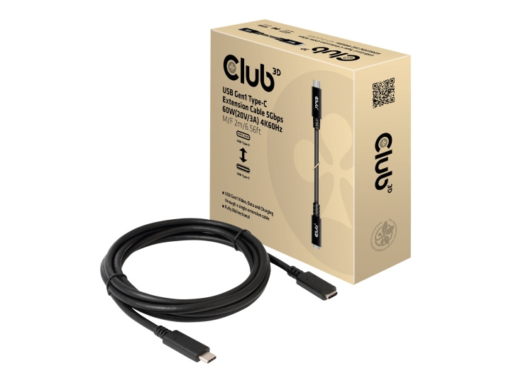 Club 3D USB Type-C forlængerkabel 2m Sort i gruppen HJEM, HUS & HAVE / Elektricitet & Belysning / Forlængerledninger hos TP E-commerce Nordic AB (C67925)