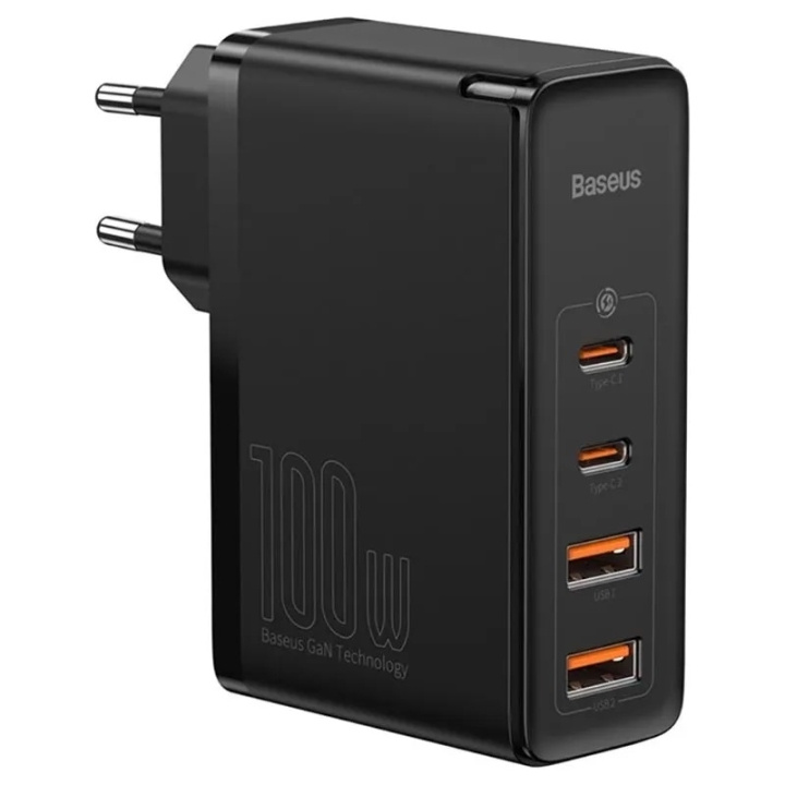 Baseus GaN2 Pro- Hurtigoplader 2xUSB + 2xUSB-C 100W (sort) i gruppen SMARTPHONES & TABLETS / Opladere og kabler / Vægoplader / Væg oplader Type C hos TP E-commerce Nordic AB (C67970)