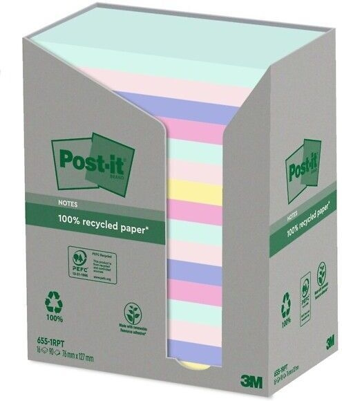 3M Post-it Nature Eko Z-notes, 76x127mm, 16 x 100 stk, assorterede farver i gruppen HJEM, HUS & HAVE / Kontorartikler / Papir & Blokke hos TP E-commerce Nordic AB (C68159)