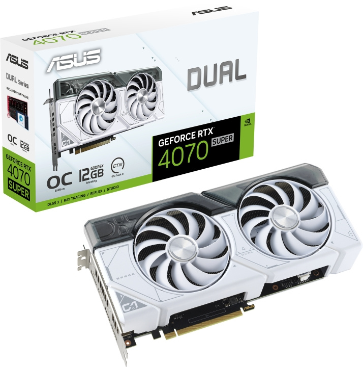 ASUS GeForce DUAL-RTX4070S-O12G-WHITE grafikkort, hvid i gruppen COMPUTERTILBEHØR / Computerkomponenter / Grafikkort hos TP E-commerce Nordic AB (C68538)