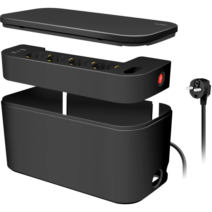 LogiLink Cable box - Kabelgömma med grenuttag + USB-A/USB-C-laddning Svart i gruppen HJEMMEELEKTRONIK / Kabler og adaptere / Kabelhåndtering hos TP E-commerce Nordic AB (C68805)