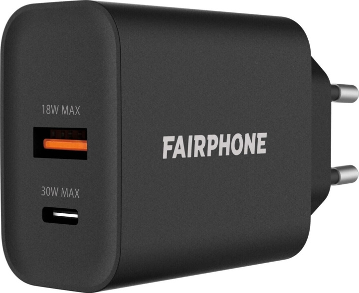 Fairphone USB-A 30 W netoplader, sort i gruppen SMARTPHONES & TABLETS / Opladere og kabler / Vægoplader / Væg oplader Type C hos TP E-commerce Nordic AB (C69060)