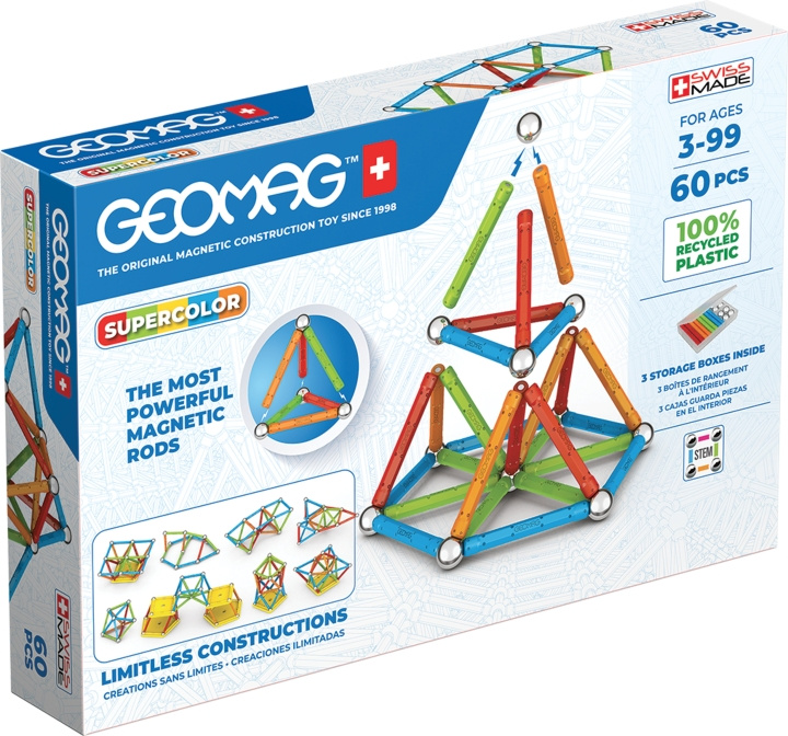 Geomag Supercolor Panels Recycled magnetisk byggesæt, 60 dele i gruppen LEGETØJ, BØRN & BABY / Legetøj / Bygge legesager / Geomag hos TP E-commerce Nordic AB (C69960)