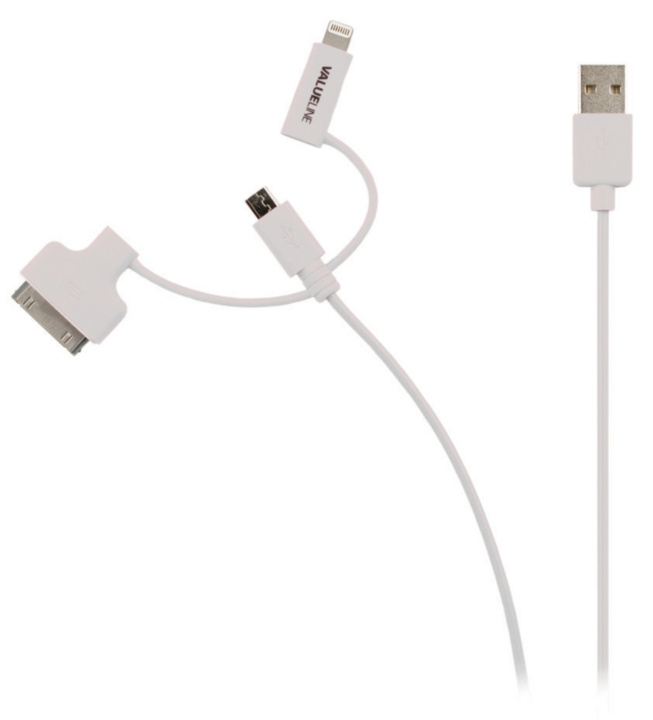 Valueline 3-I-1 Opladerkabel USB A Han - Micro B Han 1.00 m Hvid i gruppen SMARTPHONES & TABLETS / Opladere og kabler / Kabler / Kabler microUSB hos TP E-commerce Nordic AB (C70235)