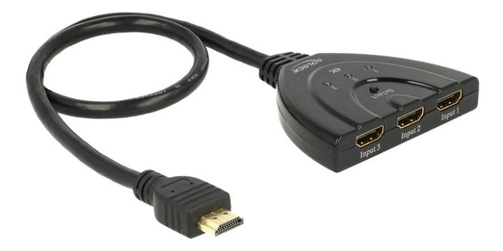 DeLOCK HDMI UHD Switch 3xHDMI>1xHDMI out 4K integrated cable 50 cm i gruppen HJEMMEELEKTRONIK / Kabler og adaptere / HDMI / Adaptere hos TP E-commerce Nordic AB (C70494)