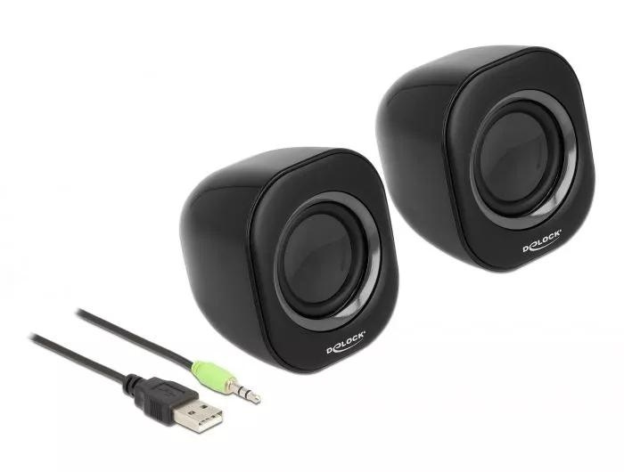 DeLOCK Mini Stereo PC Speaker with 3.5 mm stereo jack male and USB i gruppen COMPUTERTILBEHØR / Computer Tilbehør / Højttalere hos TP E-commerce Nordic AB (C70510)