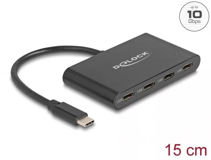 DeLOCK USB 3.2 Gen 2 USB Type-C™ Hub with 4 x USB Type-C™ female i gruppen COMPUTERTILBEHØR / Computer Tilbehør / USB-hubs hos TP E-commerce Nordic AB (C70540)