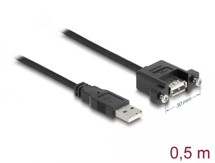 DeLOCK Cable USB 2.0 Type-A ma>USB 2.0 Type-A fe panel-mount, 0,5m i gruppen COMPUTERTILBEHØR / Kabler og adaptere / USB / USB-A / Kabler hos TP E-commerce Nordic AB (C70706)