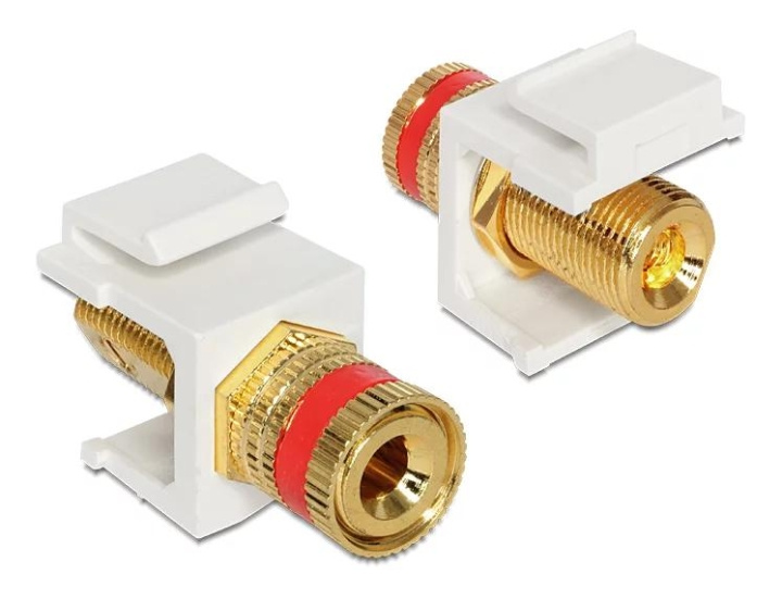 DeLOCK Keystone module, binding post (red) - thread nut, white i gruppen COMPUTERTILBEHØR / Kabler og adaptere / Netværkskabler / Adaptere og samlemuffer hos TP E-commerce Nordic AB (C70744)