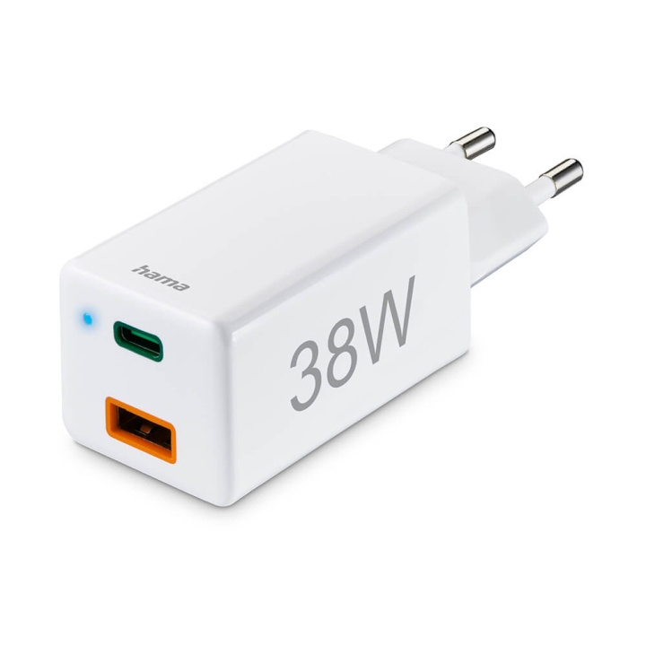 Hama Mini-oplader USB-C + USB-A Qualcomm 3.0 38W Hvid i gruppen SMARTPHONES & TABLETS / Opladere og kabler / Vægoplader / Væg oplader Type C hos TP E-commerce Nordic AB (C71219)