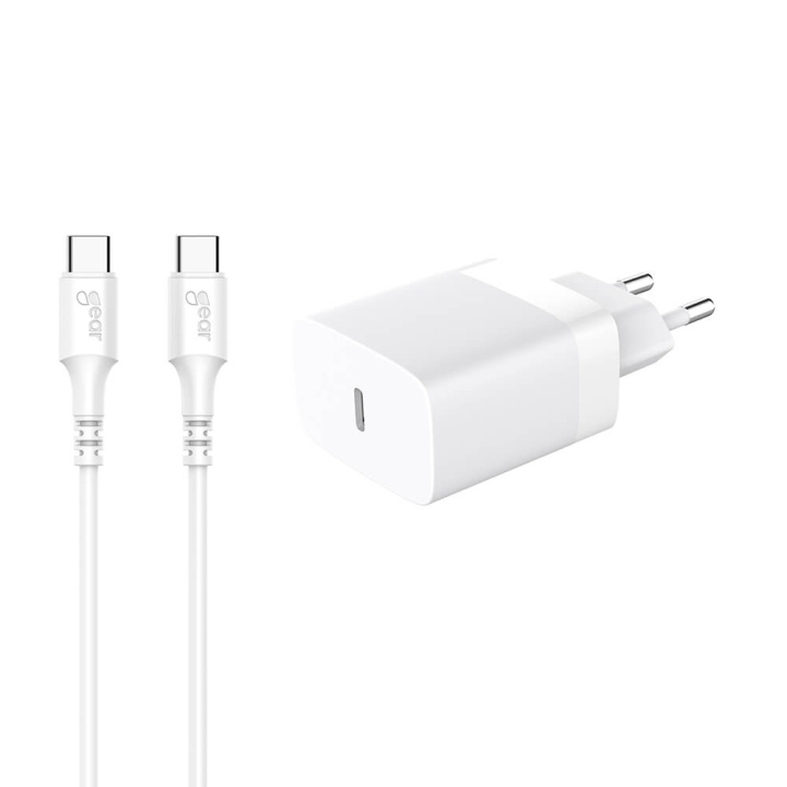 Gear Oplader 220V 1xUSB-C Hvid PD/PPS 30W + Kabel USB-C til USB-C i gruppen SMARTPHONES & TABLETS / Opladere og kabler / Vægoplader / Væg oplader Type C hos TP E-commerce Nordic AB (C71370)