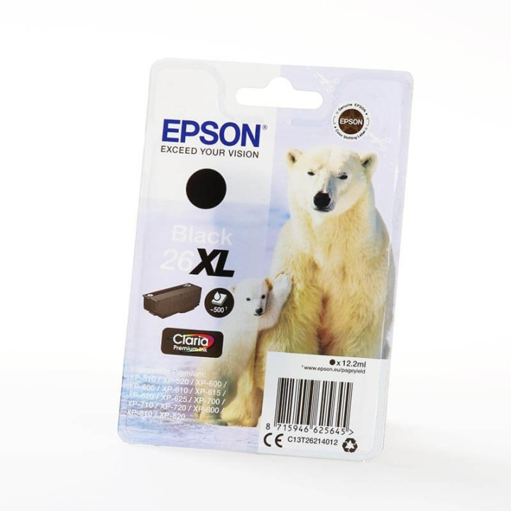 Epson Blæk C13T26214012 26XL Polar Bear Sort i gruppen COMPUTERTILBEHØR / Printere og tilbehør / Blæk og toner / Blækpatroner / Epson hos TP E-commerce Nordic AB (C71403)