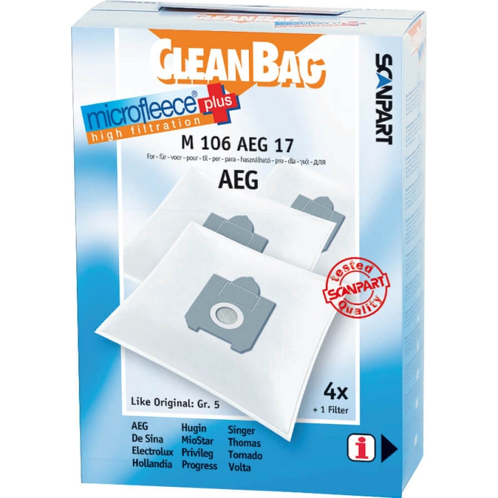 CLEANBAG Støvsugerpose Microfleece+ AEG Gr.5 4+1 i gruppen HJEM, HUS & HAVE / Rengøringsmidler / Støvsugere og tilbehør / Tilbehør / Støvsugerposer hos TP E-commerce Nordic AB (C71503)