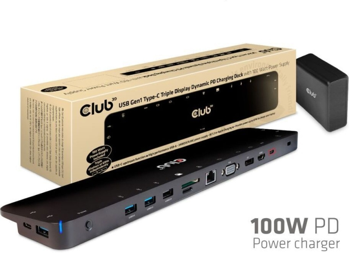 Club 3D USB Type-C Triple Display 100W dockingstation i gruppen COMPUTERTILBEHØR / Bærbare computere og tilbehør / Docking stationer hos TP E-commerce Nordic AB (C71773)