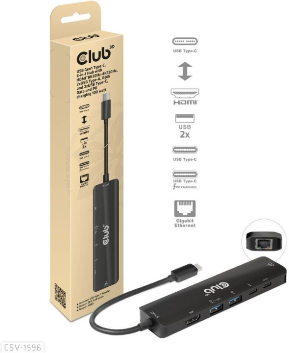 Club 3D Type-C 6-i-1-hub i gruppen COMPUTERTILBEHØR / Bærbare computere og tilbehør / Docking stationer hos TP E-commerce Nordic AB (C71788)