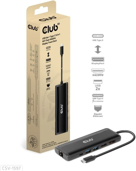 Club 3D Type-C 8-i-1-hub i gruppen COMPUTERTILBEHØR / Bærbare computere og tilbehør / Docking stationer hos TP E-commerce Nordic AB (C71789)