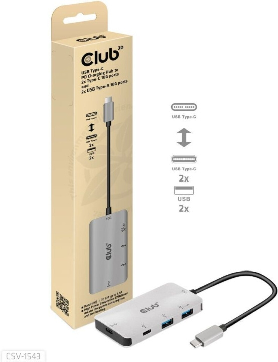 Club 3D Type-C PD-opladningshub - hub i gruppen COMPUTERTILBEHØR / Bærbare computere og tilbehør / Docking stationer hos TP E-commerce Nordic AB (C71790)