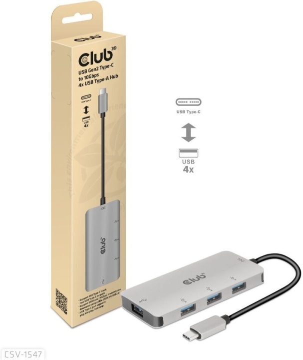 Club 3D USB Type-C til 10 Gbps 4x USB Type-A-hub i gruppen COMPUTERTILBEHØR / Computer Tilbehør / USB-hubs hos TP E-commerce Nordic AB (C71791)