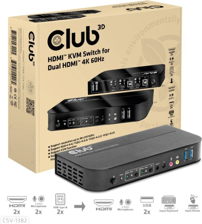 Club 3D HDMI KVM-switch til dobbelt HDMI-switch i gruppen COMPUTERTILBEHØR / Kabler og adaptere / HDMI / VGA / DVI switche hos TP E-commerce Nordic AB (C71792)