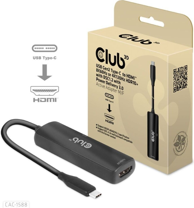 Club 3D CAC-1588 Type C - HDMI 2.1 PD 100W aktiv adapter, 4K120 Hz - 8K60Hz i gruppen HJEMMEELEKTRONIK / Kabler og adaptere / HDMI / Adaptere hos TP E-commerce Nordic AB (C71793)