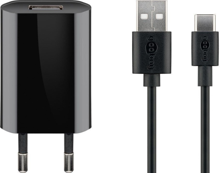 Goobay USB-C 5 W oplader + kabel, 1 m, sort i gruppen SMARTPHONES & TABLETS / Opladere og kabler / Vægoplader / Væg oplader Type C hos TP E-commerce Nordic AB (C75164)