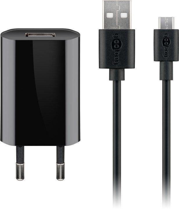 Goobay Micro-USB 5 W oplader + kabel, 1 m, sort i gruppen SMARTPHONES & TABLETS / Opladere og kabler / Vægoplader / Vægoplader microUSB hos TP E-commerce Nordic AB (C75165)