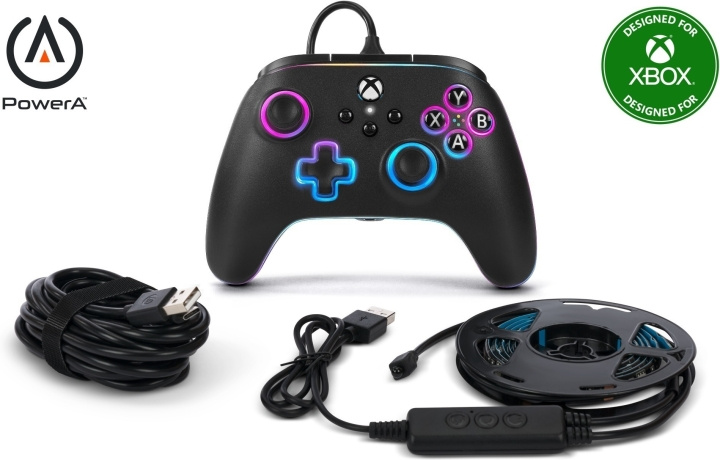 PowerA Lumectra Advantage Wired Controller, sort + RGB LED-bånd, Xbox / PC i gruppen HJEMMEELEKTRONIK / Spilkonsoller og tilbehør / Xbox Series X hos TP E-commerce Nordic AB (C75413)